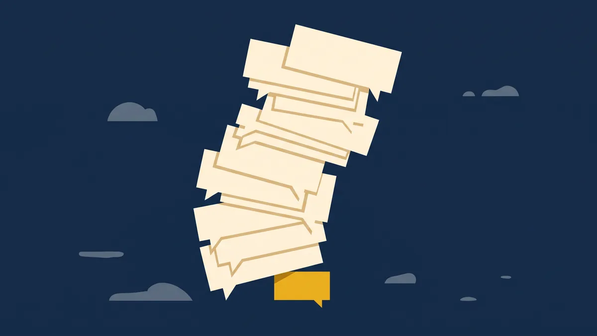 A leaning stack of message bubbles nobody has opened