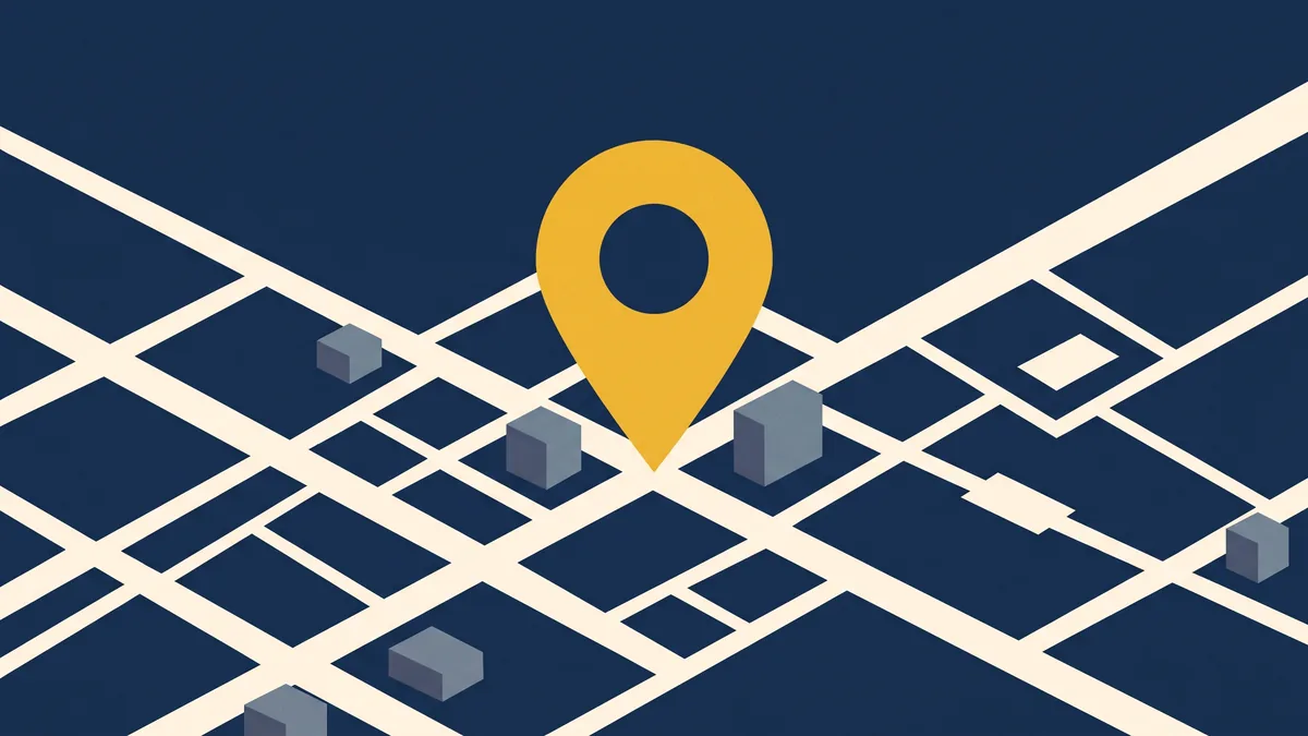 A single map pin standing on a street grid
