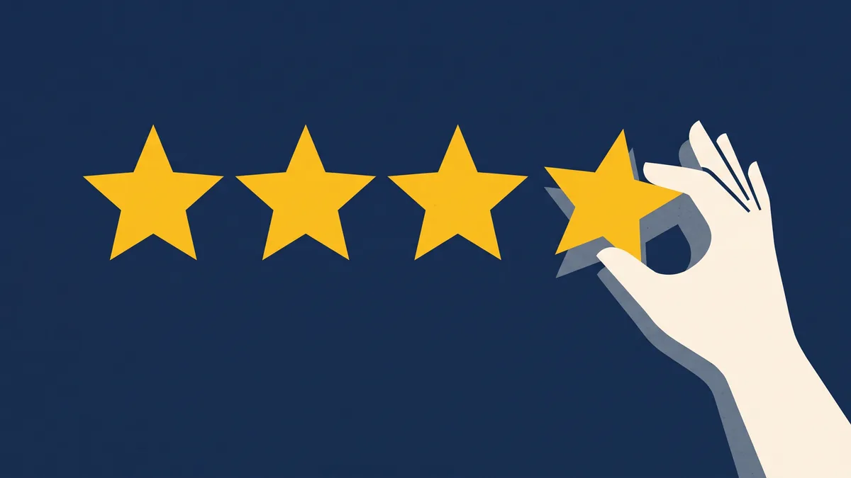 Five stars, the last one being lifted into place by hand